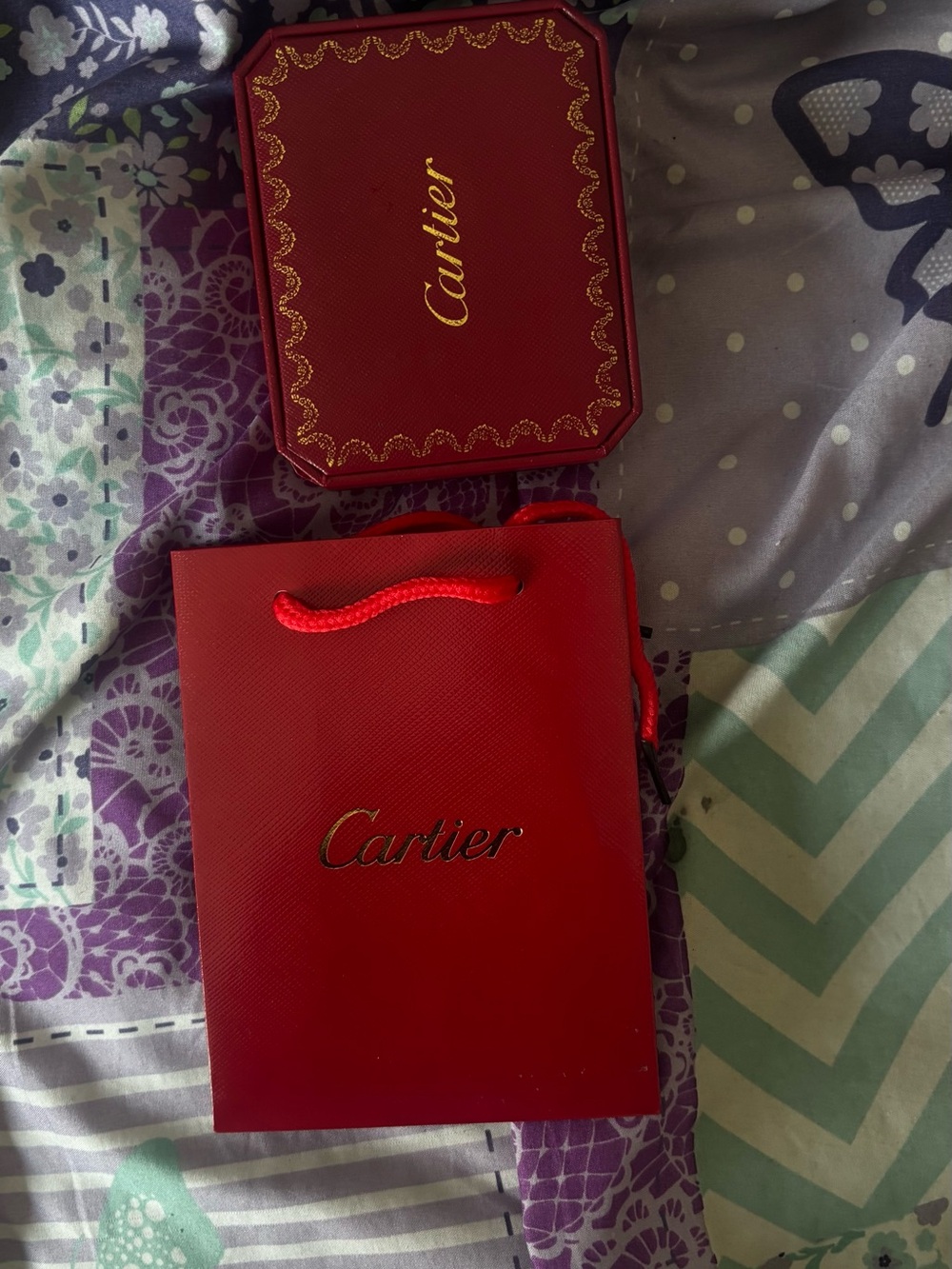 Cartier Red Jewelry Box and Red Shopping Bag with Gold Logo